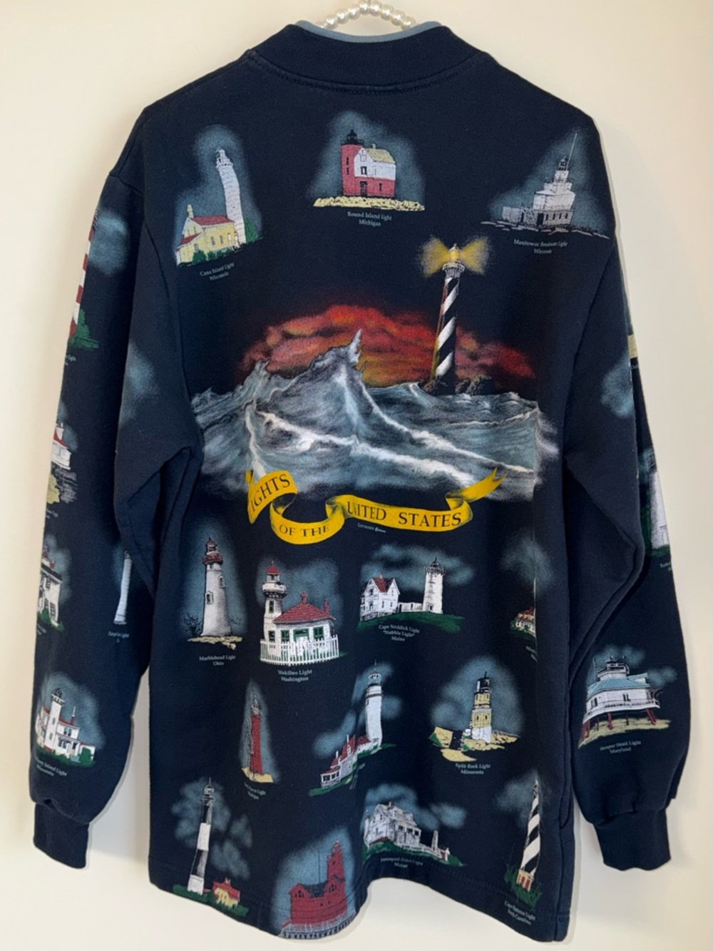 Vintage Art Unlimited Lighthouses of America Graphic Cardigan - Large